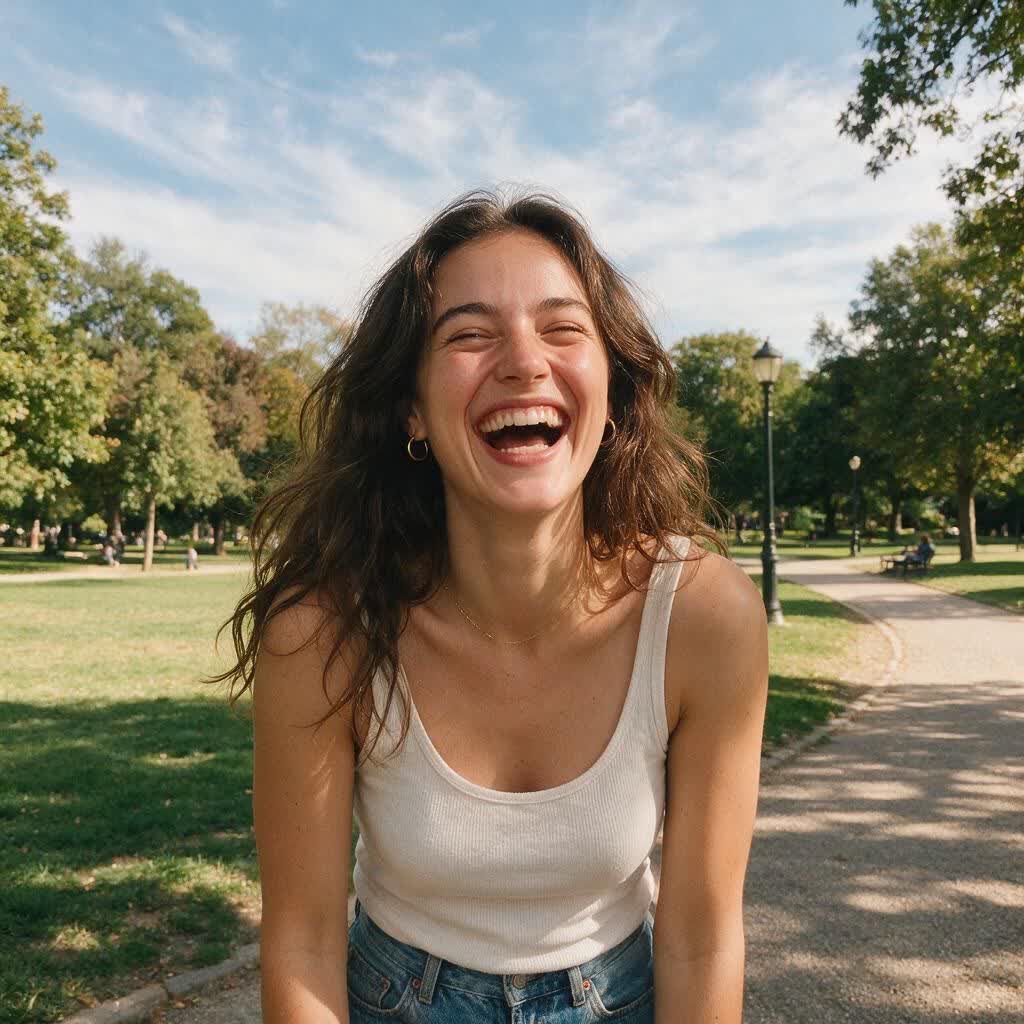 A cheerful woman on an outdoor walk